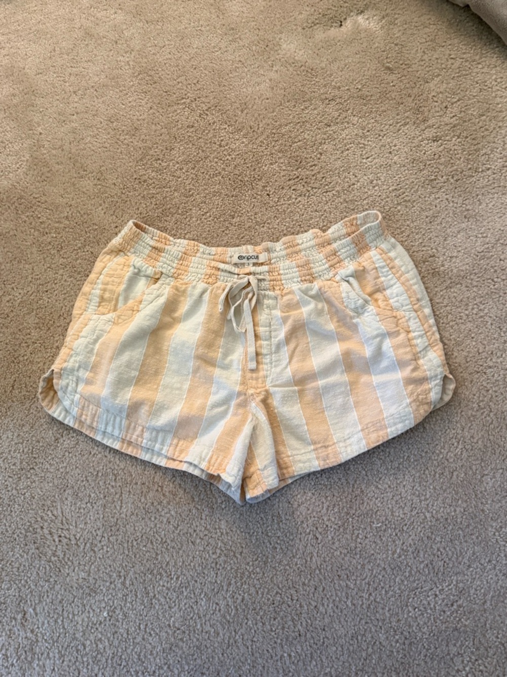 Rip Curl Women's Peach & White Striped Drawstring Athletic Shorts